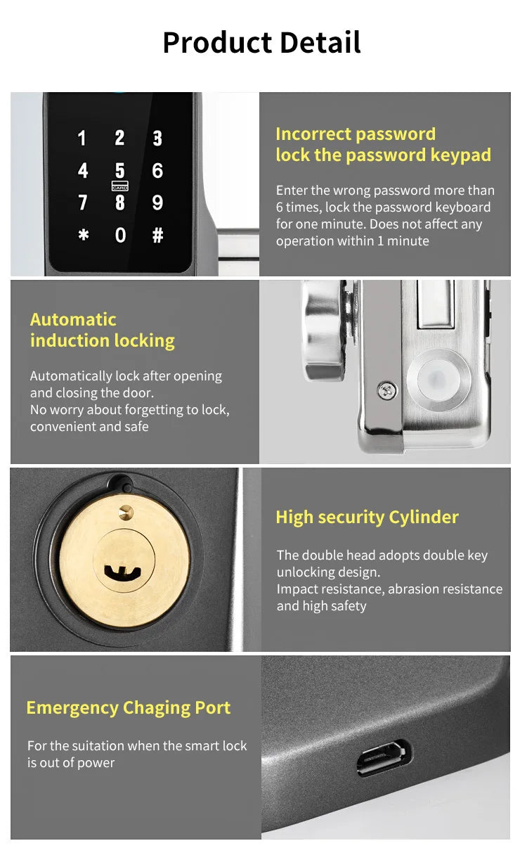 Waterproof Smart Door Lock with Bluetooth and WiFi Control - Smarsty