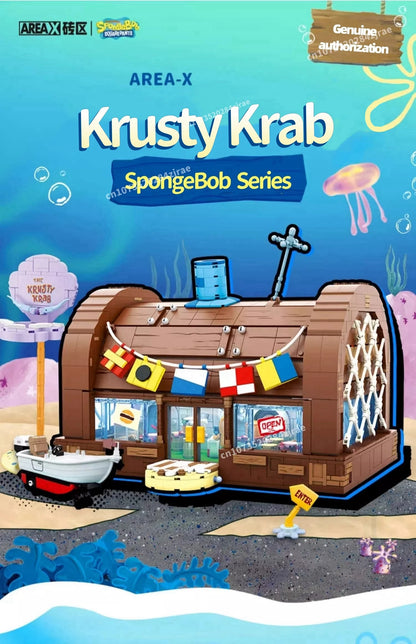 Spongebob building block cartoon Krusty Krab creative restaurant scene model Patrick Star assembly toy children's birthday gift by Smarsty