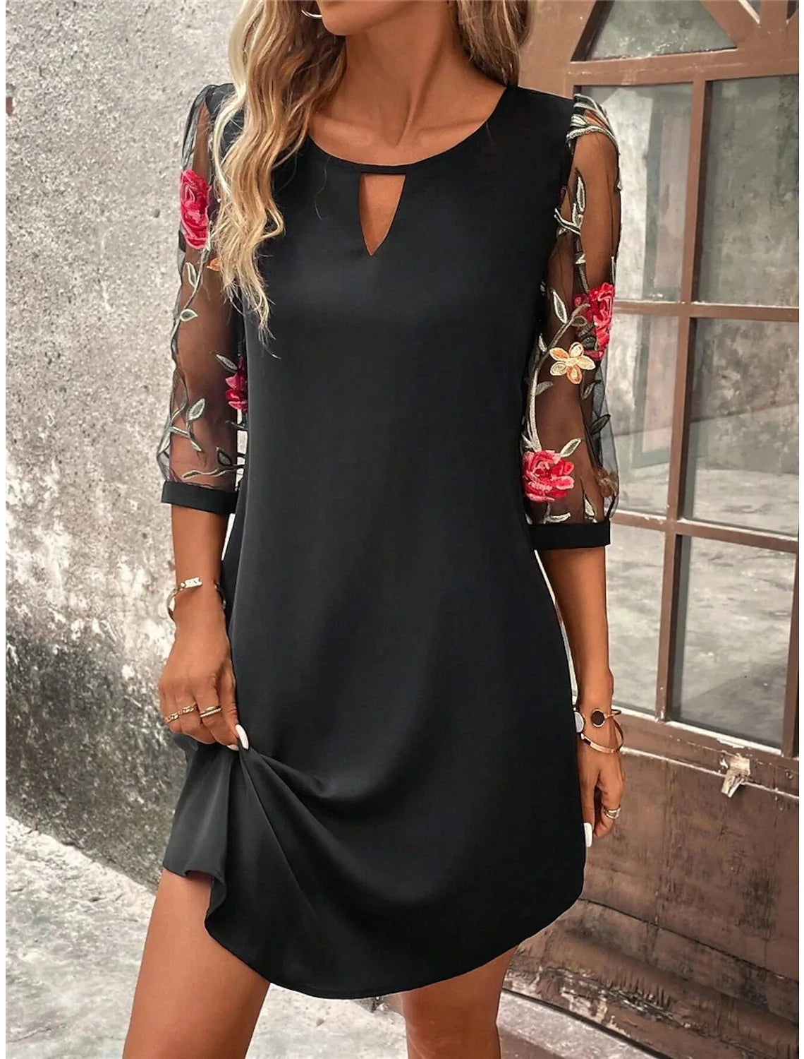 Luxury Dress Women's Perspective Mid Sleeve Printed Round Neck Mini Skirt Summer Party Dress - Smarsty