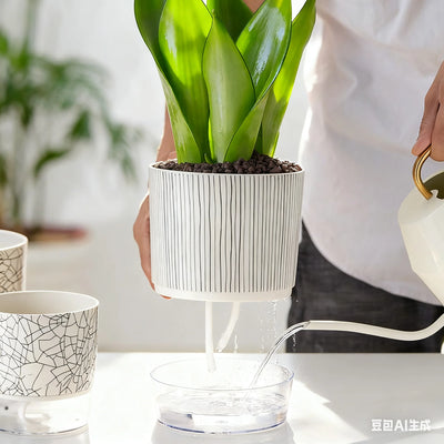 Self-watering Flower Pot Lazy Automatic Hydroponics Plants Pot Cotton Rope Watering Succulent Potted Planters Home Office Decor