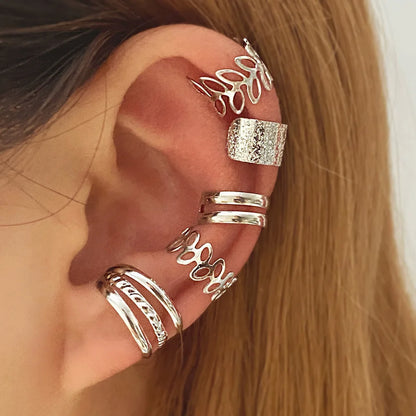 Retro Multi-Element Leaf Geometric Ear Cuffs Set - Smarsty