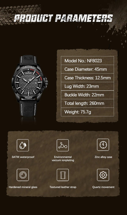 NAVIFORCE Men Fashion Waterproof Quartz Watch with Leather Strap - Smarsty