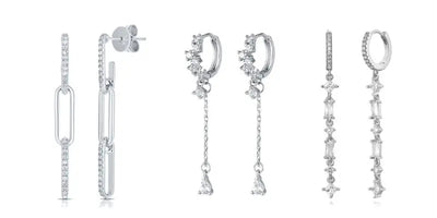 925 Sterling Silver Hoop Earrings White Crystal Luxury - Smarsty