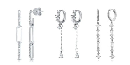 925 Sterling Silver Hoop Earrings White Crystal Luxury - Smarsty