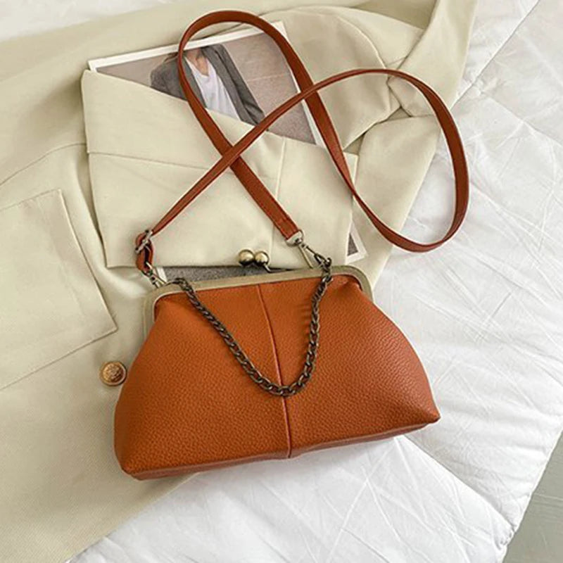 Vintage Soft Skin Shell Bag Lychee Pattern Crossbody - Smarsty