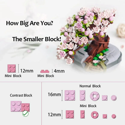 Mini Plant Bonsai Building Block Flower Plant Cherry Blossom Tree Potted Bouquet Model Bricks Home Decoration Toy For Kids Gifts - Smarsty