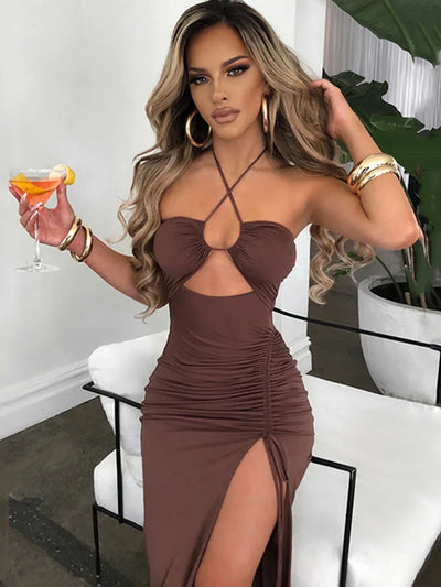 Sleeveless Sexy Female Midi Backless Dresses Slim Night Club Party Women's Dress Bodycon Vestidos Elegantes Para Mujer - Smarsty