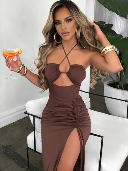 Sleeveless Sexy Female Midi Backless Dresses Slim Night Club Party Women's Dress Bodycon Vestidos Elegantes Para Mujer - Smarsty