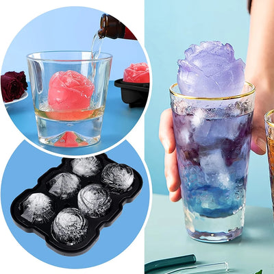 Large Ice Cube Tray Rose Shape Ice Molds Diamond 3D Silicone Mould Reusable for Cocktails Whiskey Party Supplies Ice Maker Mold