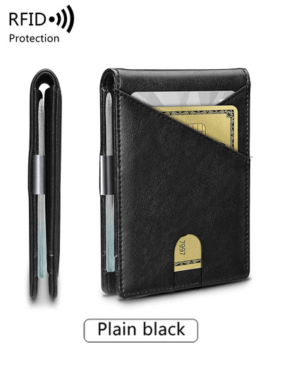 Minimalist men's wallet RFID anti-theft brush double fold cross front pocket portable card holder 12 card multifunctional wallet - Smarsty