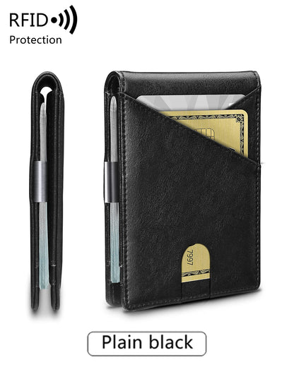 Minimalist men's wallet RFID anti-theft brush double fold cross front pocket portable card holder 12 card multifunctional wallet - Smarsty
