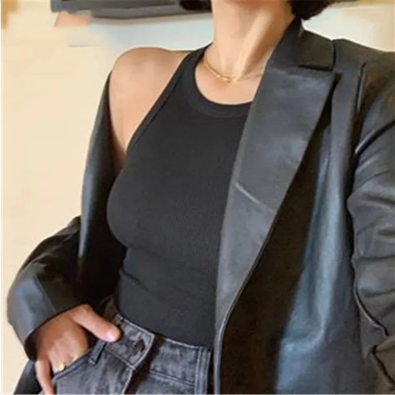 Rib Knit Green Women's Tank Top Summer Casual Basic Skinny Vest Sleeveless White Off Shoulder Y2K Sexy Woman Crop Top