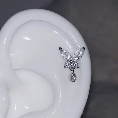 Stainless Steel Ear Cuff With Rhinestone Wing Sparkle - Smarsty