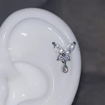 Stainless Steel Ear Cuff With Rhinestone Wing Sparkle - Smarsty