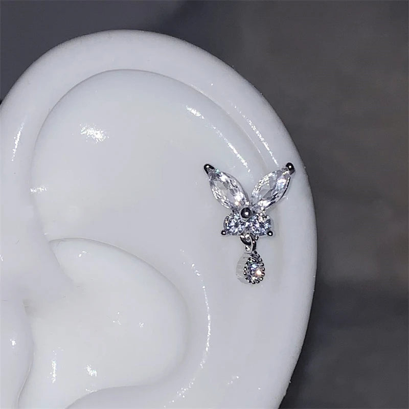 Stainless Steel Ear Cuff With Rhinestone Wing Sparkle - Smarsty