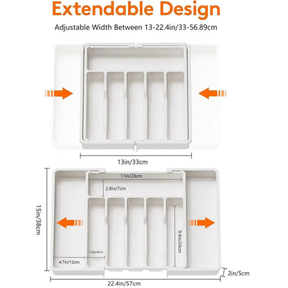 New Expandable Cutlery Drawer Organizer, Adjustable Kitchen Utensil Tray Set, Compartment Flatware Storage Divider