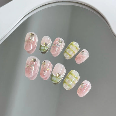 Handmade Pink Press On Nails with Rhinestones - Smarsty