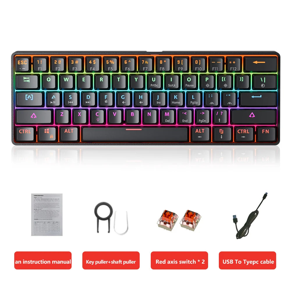 Compact 61Key Esports Mechanical Keyboard Hot Swappable RGB