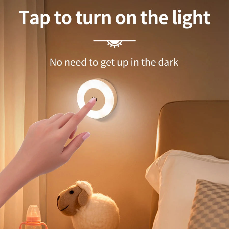 Rechargeable Round LED Wall Lamp with Dimmable Touch Switch - Smarsty