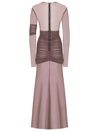 Articat Elegant Mesh Patchwork Long Sleeve Bodycon Party Club Evening Dress Sexy Double Layer Perspective Vestido Autum Clothing - Smarsty