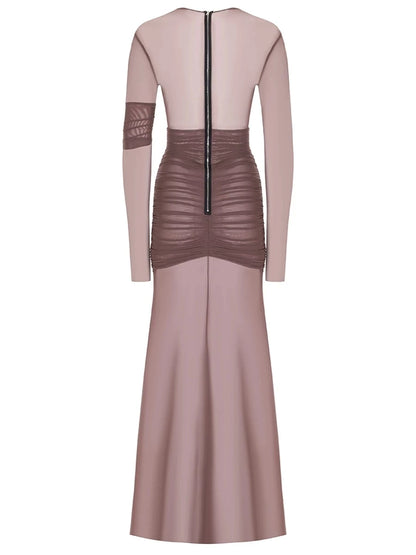 Articat Elegant Mesh Patchwork Long Sleeve Bodycon Party Club Evening Dress Sexy Double Layer Perspective Vestido Autum Clothing - Smarsty