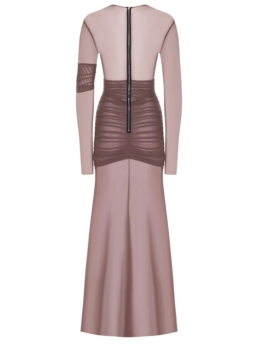 Articat Elegant Mesh Patchwork Long Sleeve Bodycon Party Club Evening Dress Sexy Double Layer Perspective Vestido Autum Clothing - Smarsty