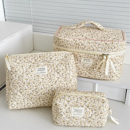 Vintage Floral Makeup Pouch Travel Organizer Large Capacity - Smarsty