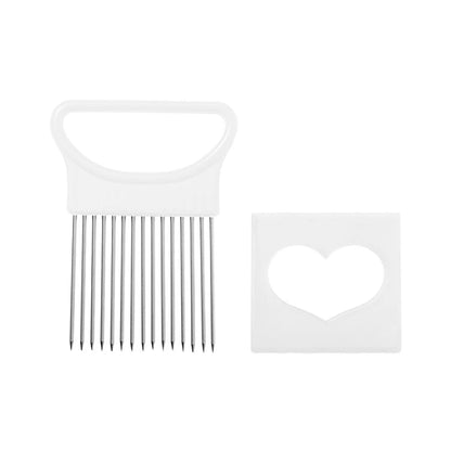 1PC-Stainless steel heart-shaped onion fork kitchen vegetable fruit clip potato needle slicing auxiliary tool