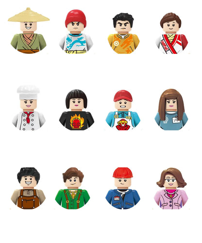 building blocks action doll mini city figures toys girls soldiers policeman robot worker fireman farmer cook movie characters