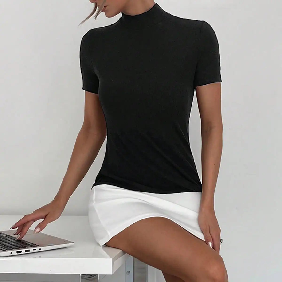 New Spring and Summer Workplace Commuter Office Woman Elite Style Contrast Color Splicing Simple Ultra-short Dress Woman - Smarsty
