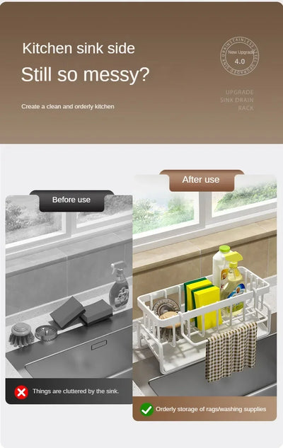 Kitchen Shelf Rag Storage Drainage Shelf No-Punch Storage Rack Home Spice Rack Sink Tap Sink Drainage Rack Kitchen Accessories by Smarsty