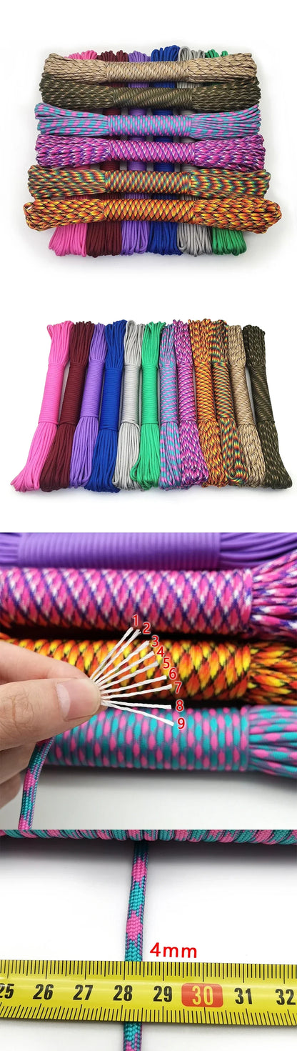 New Color Dia 4 MM 31 Meters 9 stand Cores Paracord Parachute Cord Lanyard Tent Rope For Hiking Camping Clothesline DIY Bracelet by Smarsty