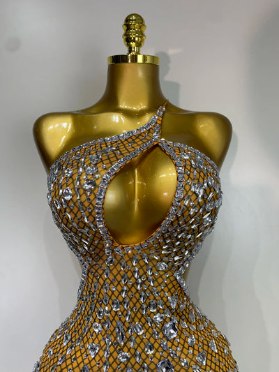 Sexy Sparkly Diamond Backless Short Dress 2025 Women Sleeveless Mesh See Through Evening Birthday Gown Singer Stage Outfit - Smarsty