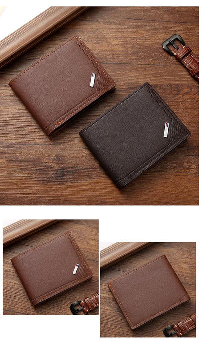 Men's Short Leather Slim Wallets Business Man Money Clip Credit Card Holder Purse Thin Minimalist Bifold Wallet - Smarsty