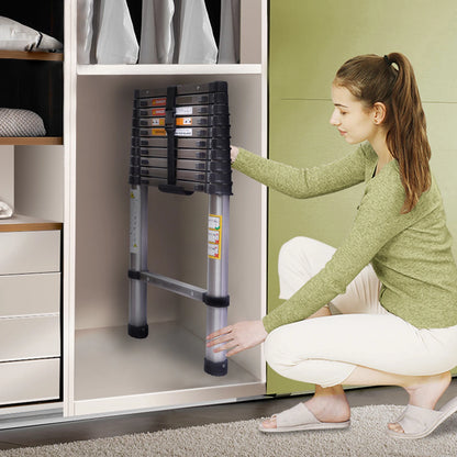 DayPlus Telescoping Ladder Stainless Steel Folding Ladder Portable Extendable Loft Ladder Capacity Max Load 150kg/330lb,EN131