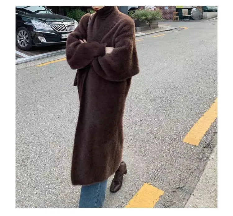 white Long Cardigan for women 2025 new winter clothes Knitted fluffy long sleeve Cashmere sweater coat korean style warm vintage - Smarsty
