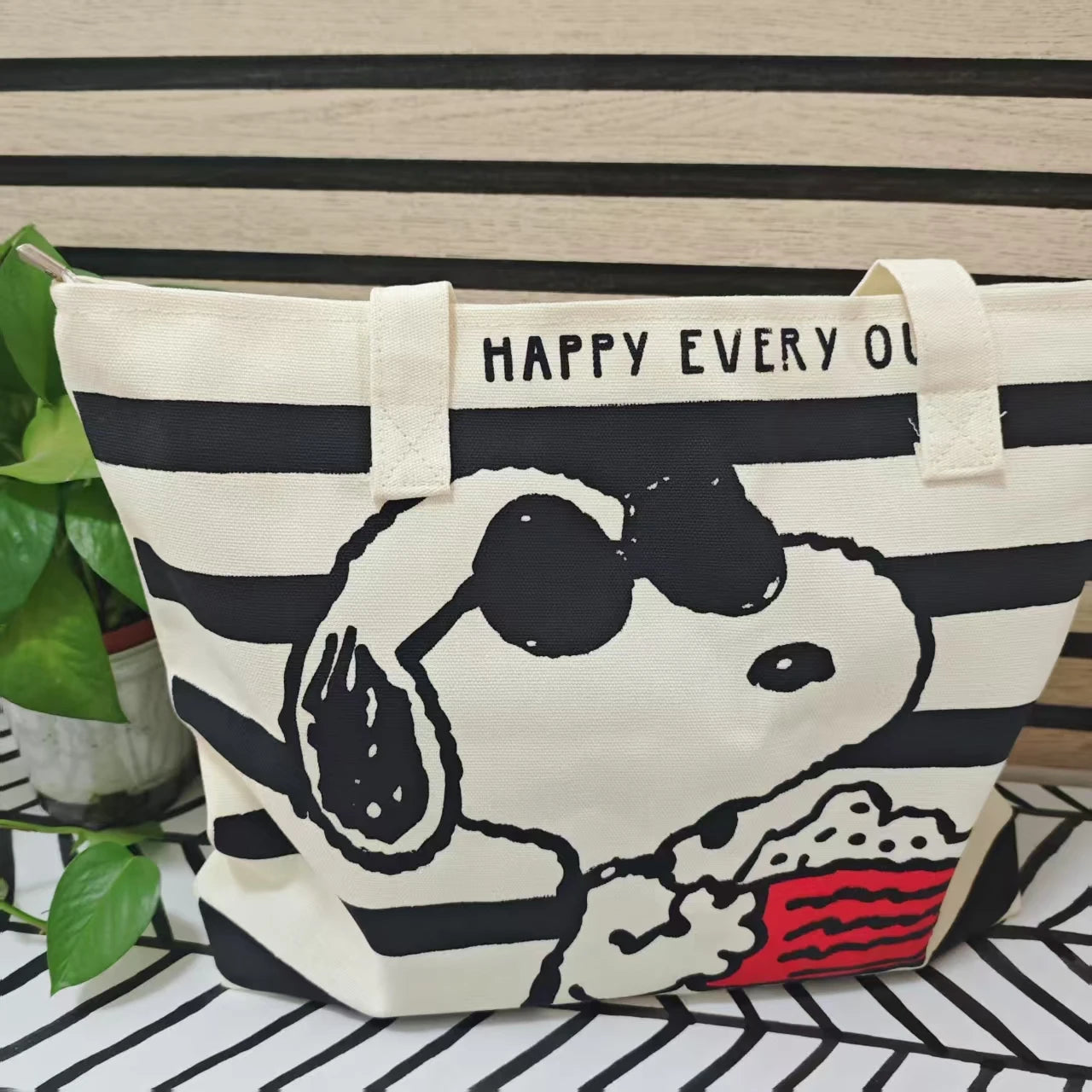 Snoopy Canvas Tote Bag With Cute Print Durable Everyday Use - Smarsty