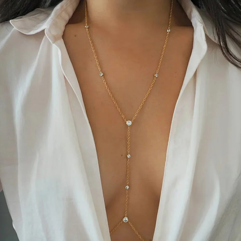 Rhinestone Cross Body Jewelry Chain for Beach Fashion - Smarsty