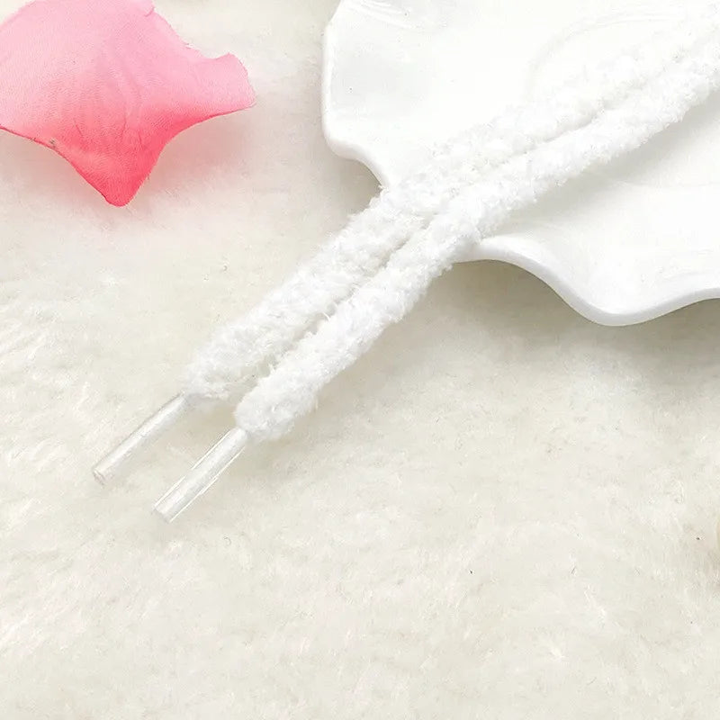 0.8cm width 1 Pair Cute Plush Sneakers Shoelaces Men Women High-top Casual Canvas  White Flat Shoes Laces Strings Accessories - Smarsty