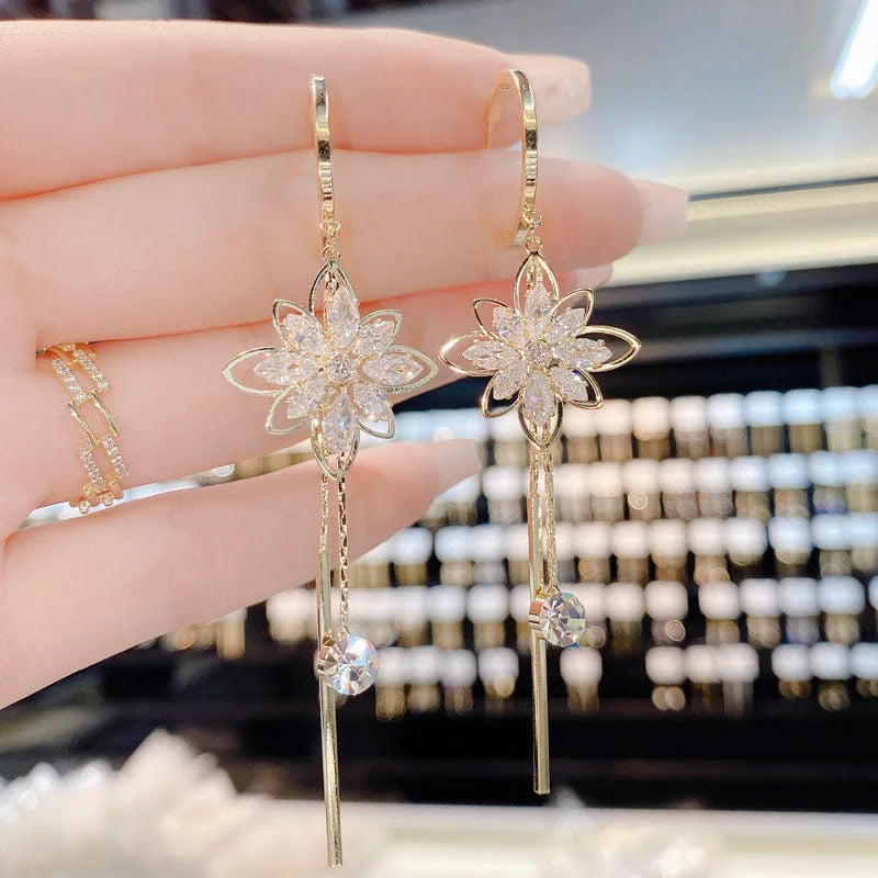 Luxury Crystal Flower Drop Earrings for Women Wedding Gift - Smarsty