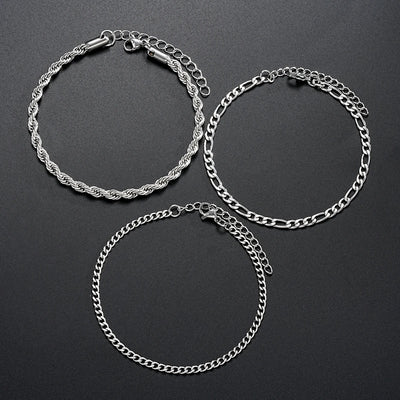 Stainless Steel Cuban Chain Bracelet Set for Men - Smarsty