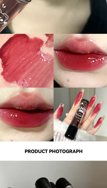 Pinkcoco Bear Doodle Mirror Lip Glaze Long Lasting Shine - Smarsty