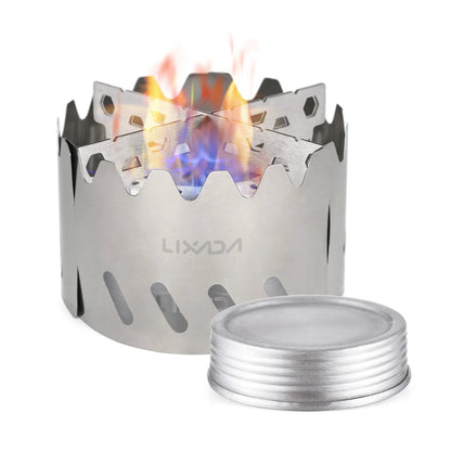 Outdoor Mini Alcohol Stove Aluminum Alloy Alcohol Stove with Lid Outdoor Camping Hiking Backpacking Cooking Stove