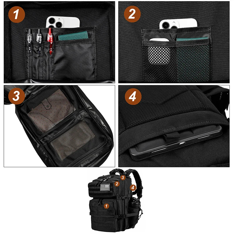 LHI 45L/35L/25L Tactical Backpack for Men and Women Waterproof Athlete Gym Outdoor Bag Travel Hiking Rucksack with Bottle Holder - Smarsty