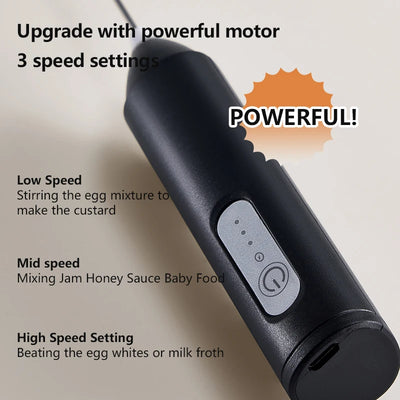 HOT  Electric Milk Frother + Egg Beater Wireless Type-C Charging 3 Speeds Mini Handheld Foam Maker Coffee Whisk Cooking Tools - Smarsty