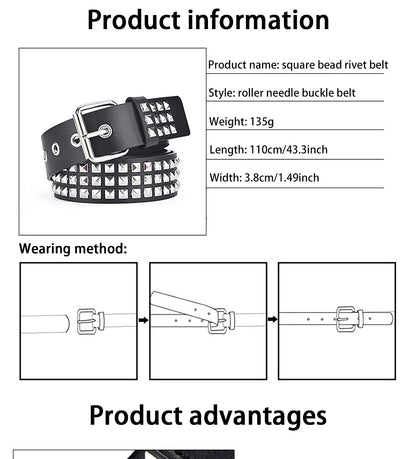 Unisex Punk Pyramid Rivet Belt Stylish Metal Hardware - Smarsty