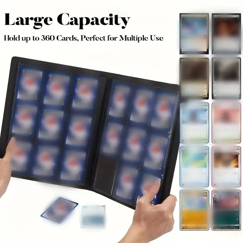 9 Pocket Card Binder, 360 Trading Card Holder Book, Premium PU Cover Zip Binder For Cards, Durable Side Loading Card Fold