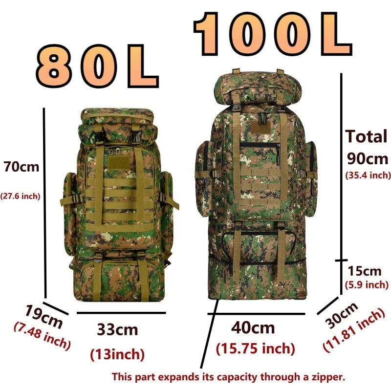 80L/100L  Mountaineering Bag Climb Bag Tactical Backpacks Large Backpack Outdoors Hiking Camping Travel Bags - Smarsty