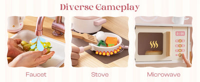 Robotime Robud Kids Corner Kitchen Playset Wooden Play Kitchen Set with Realistic Sound Pretend Play Gift for Boys Girls Pink by Smarsty