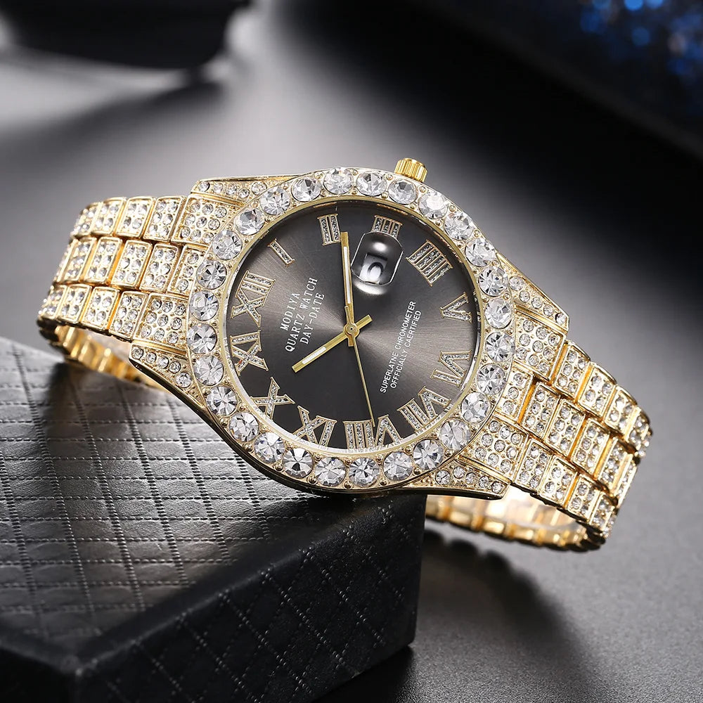 Luxury Men's Quartz Watch with Rhinestone Detail - Smarsty